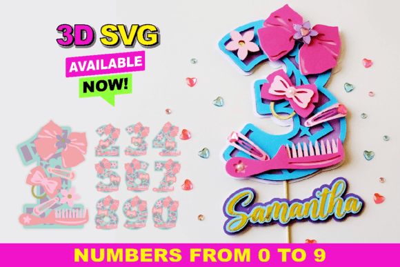 Bow Hair Numbers 3D SVG: Stylish Shapes for Brands