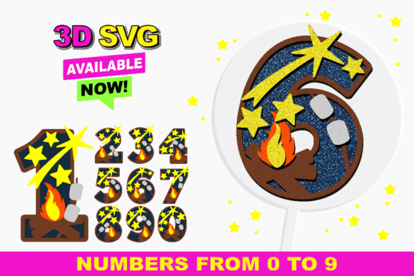 Camping Numbers 3D SVG: Bold Shapes for Web