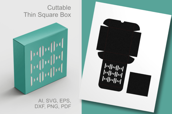 Checks N Lines Patterned Thin Square Box: 3D SVG Shapes