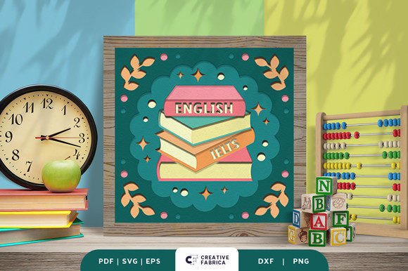 English Book Stack 3D Shadow Box: A School-Ready 3D SVG Asset