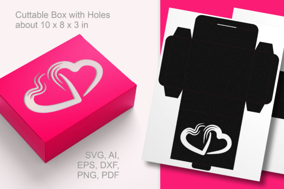 Joined Hearts Rectangular Box Template: 3D SVG Shapes