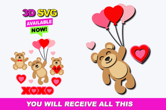 Valentine Teddy Bear 3D SVG Shapes for Blogs